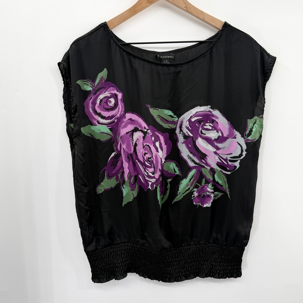 Vintage Y2K Forever 21 Indie Sleaze Floral Tank in Black Purple Size L